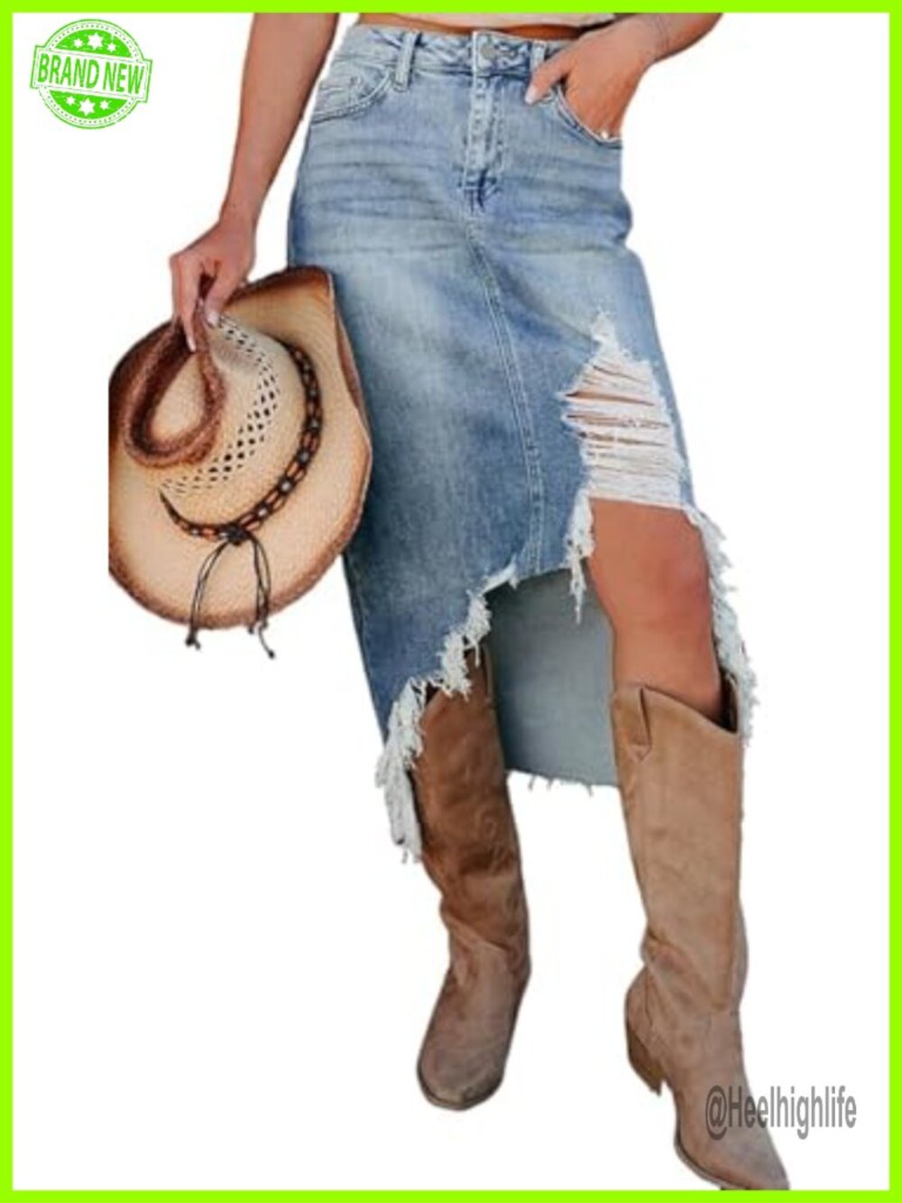 Ripped Distressed Stretch Denim Skort High Waist Y2K Jean Skirt